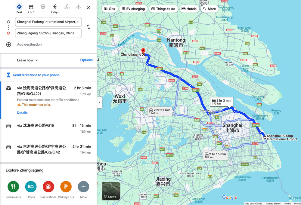 Del aeropuerto de Shanghái Pudong a la ciudad de Zhangjiagang
