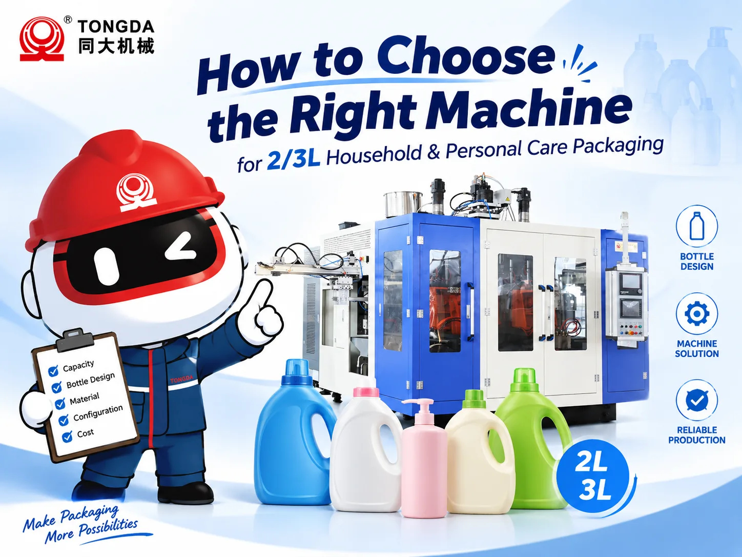 Producción de botellas de detergente para ropa de 2L y 3L