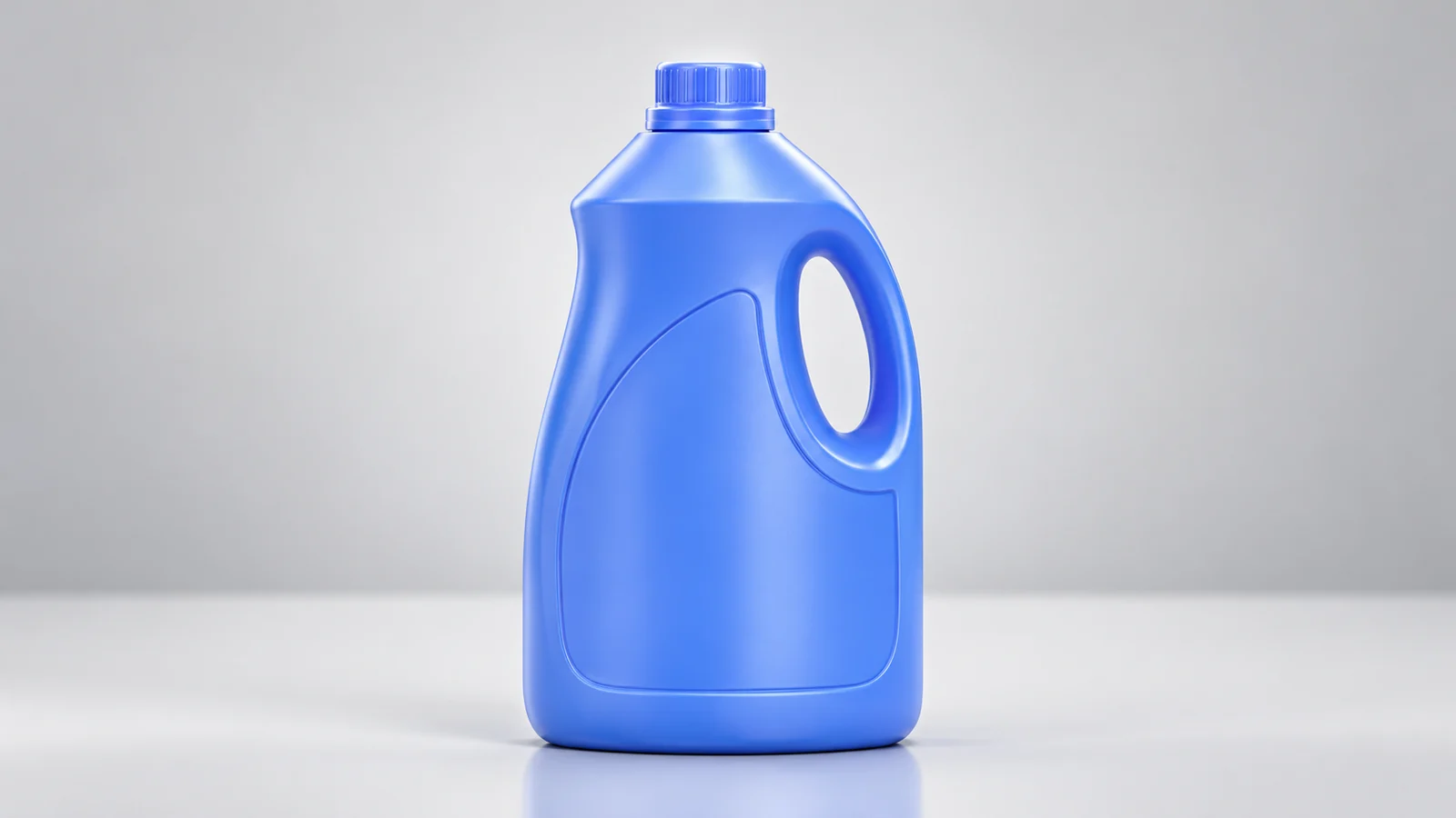 Botella azul de detergente para ropa con asa, adaptada del póster original de la EH800A