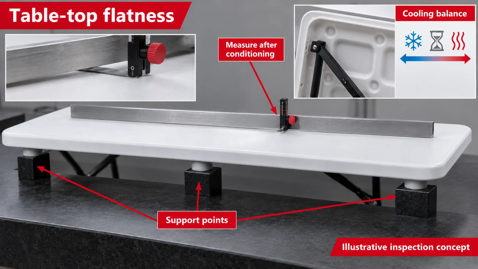 Cubiertas de mesa sopladas: control de la planitud en la TDW-250A